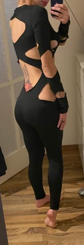 Halibuy Fashion review - Hollow Out Long Sleeve Crewneck Solid Jumpsuit