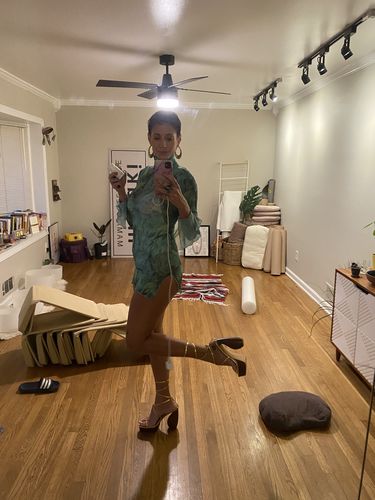 Halibuy Fashion review - Sheer Mesh See Through Print High Neck Slit Long Sleeve Mini Dress