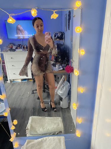 Halibuy Fashion review - See Through V Neck Flared Sleeve Multicolor Dress