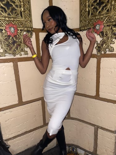 Halibuy Fashion review - Hollow Out Solid Knotted Sleeveless Irregular Ribbed Maxi Skirt Set