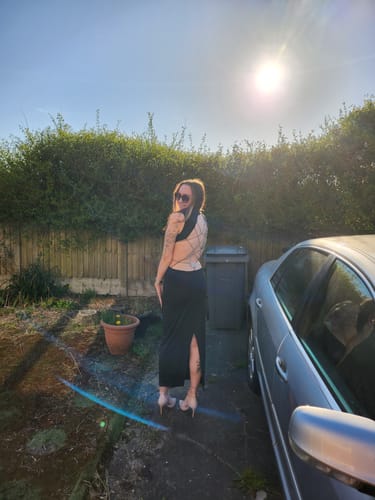 Halibuy Fashion review - High Neck O Ring Butterfly Applique Backless Slit Midi Dress