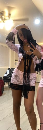 Halibuy Fashion review - Long Flared Sleeve Contrast Lace Knotted Mini Skirt Set