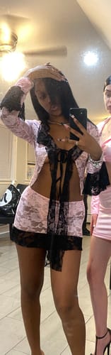 Halibuy Fashion review - Long Flared Sleeve Contrast Lace Knotted Mini Skirt Set