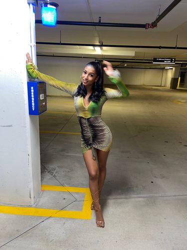 Halibuy Fashion review - See Through V Neck Flared Sleeve Multicolor Dress