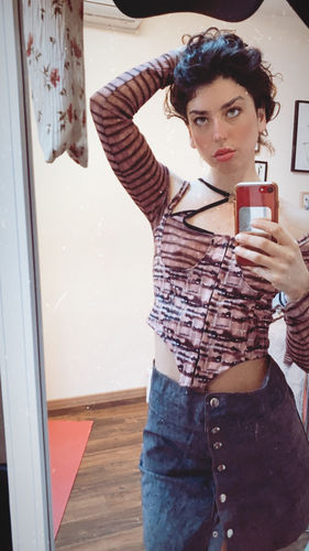 Halibuy Fashion review - Hollow Out Print Off Shoulder Cross Ring Top