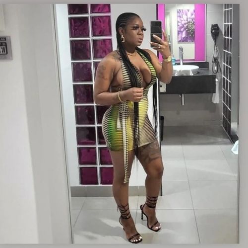 Halibuy Fashion review - Hollow Out Self Tie Mesh See Through Multicolor Dress