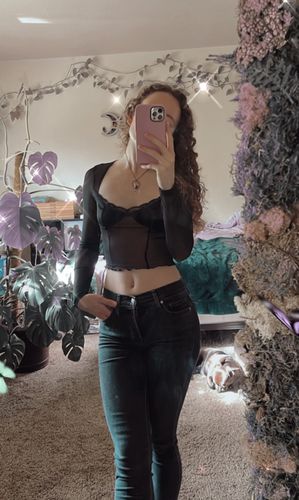 Halibuy Fashion review - Hem Lace Ruffled Long Sleeve Mesh Crop Top