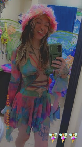 Halibuy Fashion review - Flared Sleeve Tie Dye O Ring Self Tie Halter Low Cut Mini Skirt Set