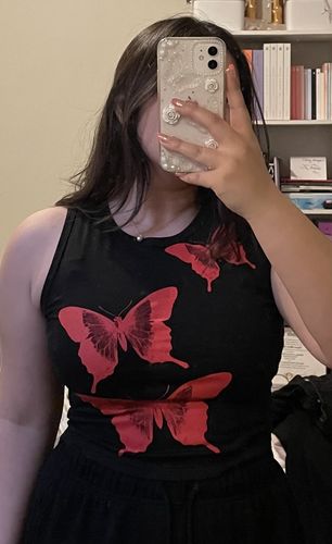 Halibuy Fashion review - Butterfly Print Sleeveless Crewneck Crop Top