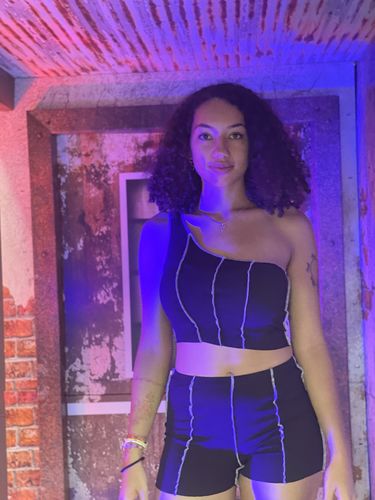 Halibuy Fashion review - One Shoulder Patchwork Sleeveless Two Piece Set