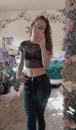 Halibuy Fashion review - Round Neck Dragon Print Mesh See Through Crop Top