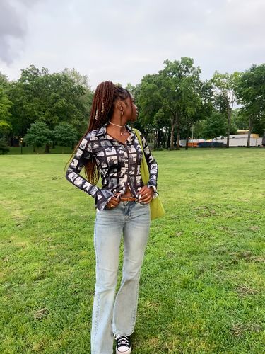 Halibuy Fashion review - Turnover Collar Buttoned Flared Long Sleeve Print Top