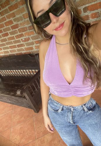 Halibuy Fashion review - Deep V Neck Halter Ruched Backless Crop Top 1