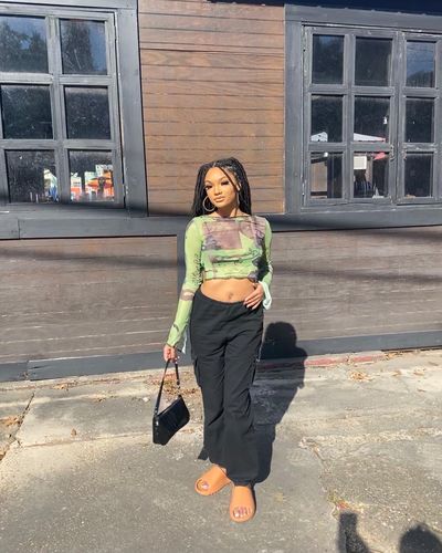 Halibuy Fashion review - Print Mesh See Through Ruffled Flared Sleeve Top