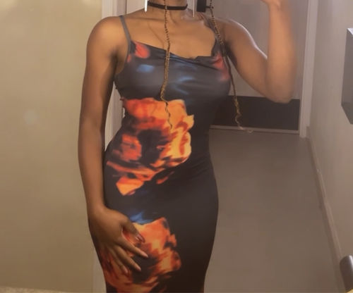 Halibuy Fashion review - Cowl Neck Print Cami Maxi Dress