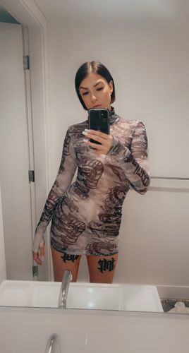 Halibuy Fashion review - High Neck Dragon Graphic Sheer Mesh Dress