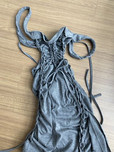 Halibuy Fashion review - V Neck Hollow Out Drawstring Ruched Backless Dress