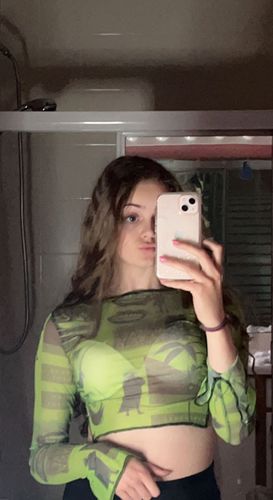 Halibuy Fashion review - Print Mesh See Through Ruffled Flared Sleeve Top