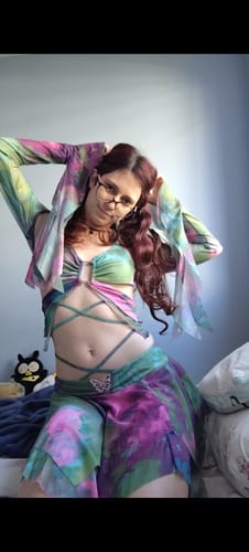 Halibuy Fashion review - Flared Sleeve Tie Dye O Ring Self Tie Halter Low Cut Mini Skirt Set