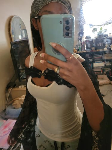 Halibuy Fashion review - Lace Off Shoulder Flared Sleeve Solid Button Shrug Top