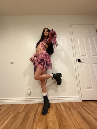 Halibuy Fashion review - Flared Sleeve Tie Dye O Ring Self Tie Halter Low Cut Mini Skirt Set