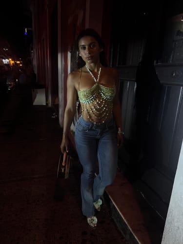 Halibuy Fashion review - Halter Beaded Hollow Out Backless Top