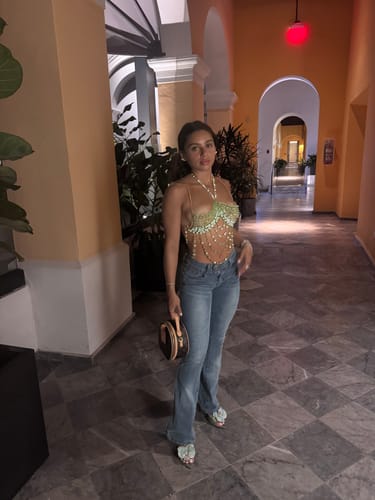 Halibuy Fashion review - Halter Beaded Hollow Out Backless Top