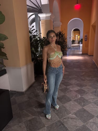 Halibuy Fashion review - Halter Beaded Hollow Out Backless Top