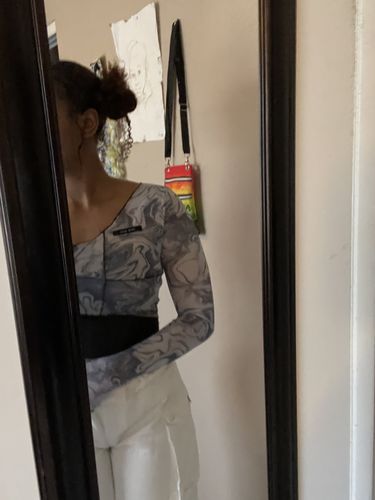 Halibuy Fashion review - Long Sleeve Mesh Irregular Ruffled Crop Top