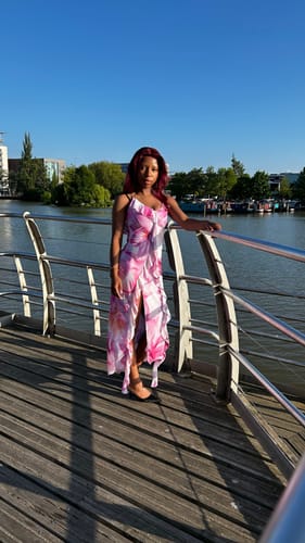 Halibuy Fashion review - U Neck Print Ruffle High Slit Cami Midi Dress Final Sale