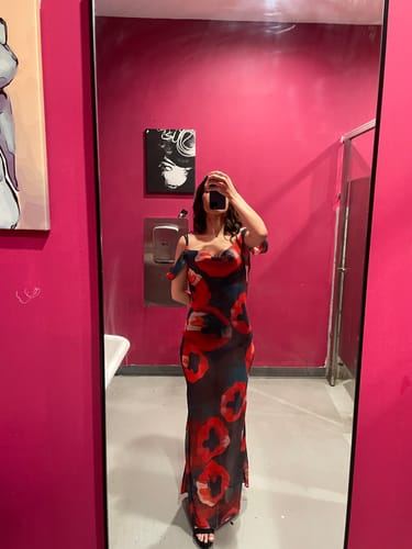 Halibuy Fashion review - Off Shoulder See Through Chiffon Print Maxi Dress
