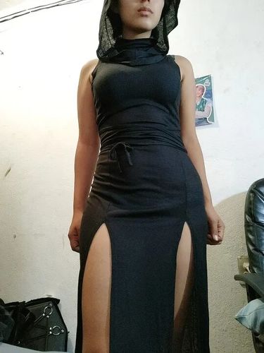 Halibuy Fashion review - Hoodie Sleeveless Slit Hollow Out Self Tie Cowl Neck Maxi Dress