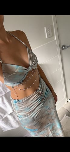 Halibuy Fashion review - Sweetheart Neck Beaded Backless Contrast Cami Maxi Dress