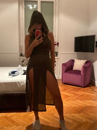 Halibuy Fashion review - Hoodie Sleeveless Slit Hollow Out Self Tie Cowl Neck Maxi Dress