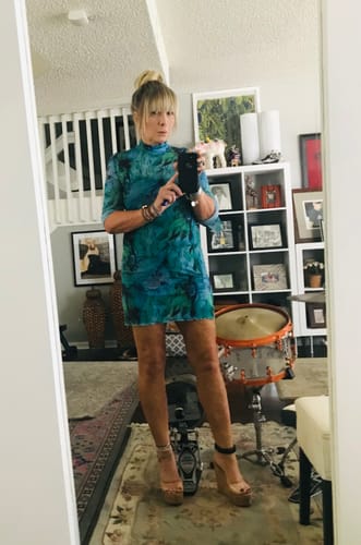 Halibuy Fashion review - Sheer Mesh See Through Print High Neck Slit Long Sleeve Mini Dress