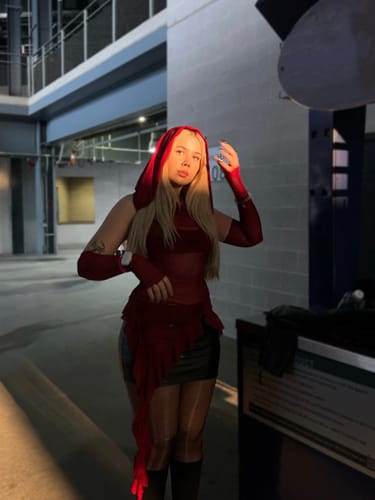 Halibuy Fashion review - Hoodie Cowl Neck Irregular Gloves Sheer Mesh Top