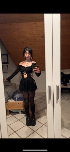 Halibuy Fashion review - Off Shoulder Long Sleeve Hollow Out Self Tie Mini Dress