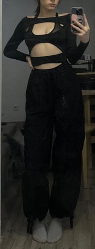 Halibuy Fashion review - Hollow Out Solid Long Sleeve Off Shoulder Mesh Bodysuit