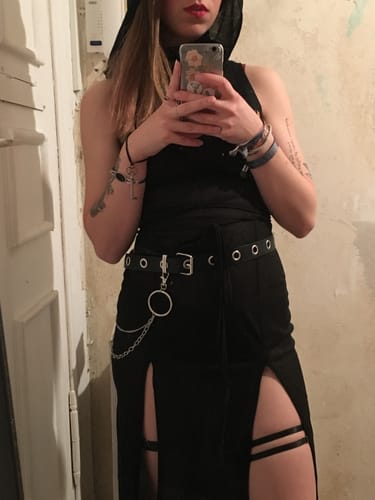 Halibuy Fashion review - Hoodie Sleeveless Slit Hollow Out Self Tie Cowl Neck Maxi Dress