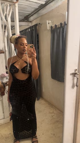 Halibuy Fashion review - Mesh See Through Floral Embroidery O Ring Hollow Out Halter Mxai Dress