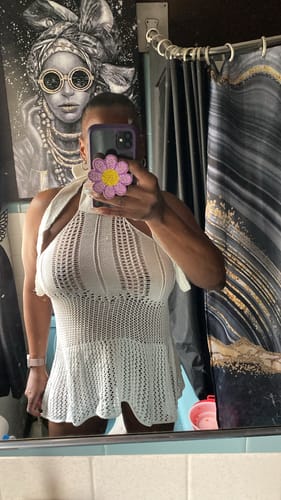 Halibuy Fashion review - Crochet Solid Backless Sleeveless Halter Self Tie Mini Dress